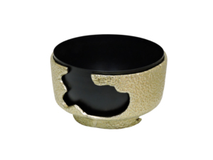 Modern <b>Black</b> Aluminium Bowl With Gold Textured <b>Wrap</b> Base - Luxury Decorative Round Serving Tray Table Centerpiece Home Decor - Product Image 2
