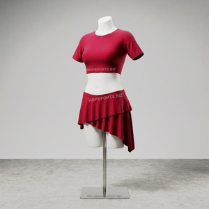 Tenue de danse orientale pour performance et entraînement, ensemble haut court et jupe asymétrique en modal - Product Image 3