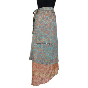 Falda Larga Cruzada Reversible de 2 Capas, Falda de Diseñador para Mujer, Estilo Vintage, Sari de Seda, Falda Cruzada Larga de 2 Capas Mágicas - Product Image 6
