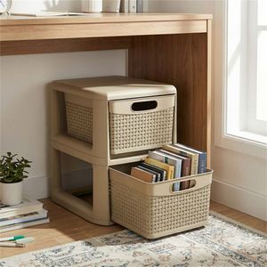 Organizzatore con 2 Cassetti in Stile Vimini in PP, Armadietto Stretto per Casa o Ufficio, per Organizzazione Scrivania e Cassetti - Product Image 2