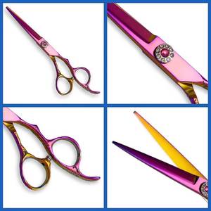 Tijeras de Peluquería Profesionales Reutilizables Ligeras de Acero Inoxidable con Hoja Afilada para Diestros, Mango Largo, Color Arcoíris - Product Image 6