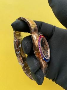 BOJ Plain R.O.L.E.X.76 Baguette Diamond On Bezel Gold Tone Stainless Steel Chrono Mechanical Auto <b>Watch</b> For <b>Men</b> At Low Price Hot - Product Image 2