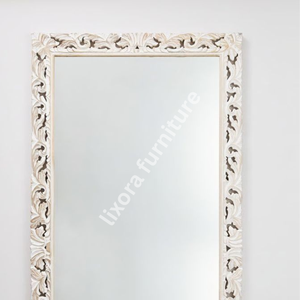 Luxury Handcrafted Solid Wood Wall <b>Mirror</b> Frame Ornate Acanthus Leaf Carving Antique White Finish - Product Image 4
