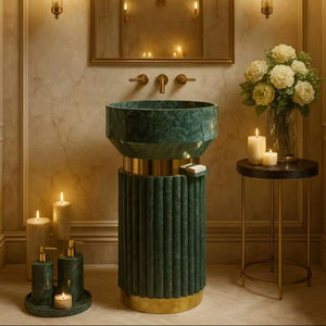 Lavabo de Mármol Verde Esmeralda de Lujo con Marco de Latón para Baño Moderno - Product Image 1