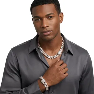 Chaîne cubaine Miami en or rose avec diamants en T de 20 mm, bijoux hip-hop en argent pour hommes, 18-24 pouces, vente en gros B2B - Product Image 1