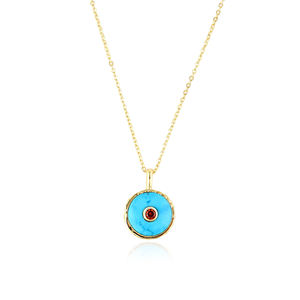 Collier pendentif unisexe plaqué or avec mini-breloque en zircon cubique turquoise, best-seller, monture en collet pour pierres précieuses - Product Image 1