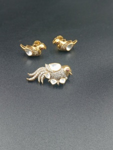 Conjunto de Colgante de Pájaro en Plata Chapada en Oro con Cristales de Estrás en Forma de Pera, Joyería Vintage con Temática Animal para Regalo de Mujer - Product Image 5