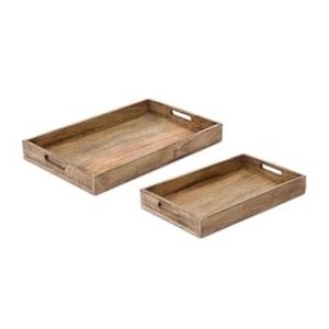 Plateau de service rectangulaire classique en bois de manguier peint à la main de haute qualité avec poignées, accessoires de cuisine pour café et petit-déjeuner - Product Image 2
