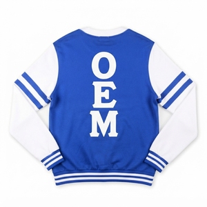 Cardigan universitaire en tricot bleu roi et blanc, personnalisé avec lettres grecques, boutonné, logo brodé, pour fraternités et sororités - Product Image 2