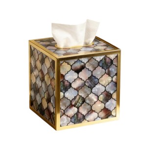 Boîte à mouchoirs en bois faite à la main avec incrustation de nacre pour la décoration de la maison - Product Image 1