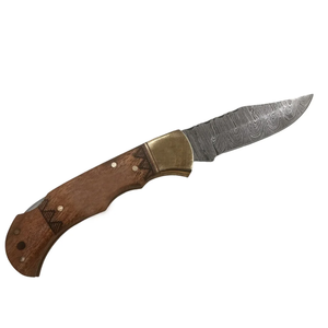 Cuchillo de Camping Hecho a Mano de Acero de Damasco con Mango de Madera, Hoja de Punta Caída, Cuchillo de Caza, Cuchillo Plegable de Supervivencia para Exteriores - Product Image 2