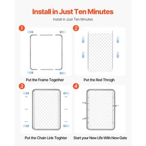 Pannello per Recinzione a Catena Regolabile 32 X 46 Pollici, Cancello da Giardino Resistente alla Ruggine per Aperture da 2-6 Piedi (L) X 4 Piedi (A) - Product Image 3