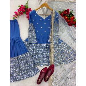 Ensemble Kediya-Sarara de soirée de créateur avec dupatta fantaisie, taille XL - Product Image 3