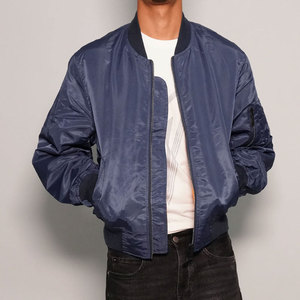 Blouson bomber bleu marine pour homme, couleur unie, fermeture éclair, style décontracté, extérieur en polyester, coupe classique, pour l'automne - Product Image 6