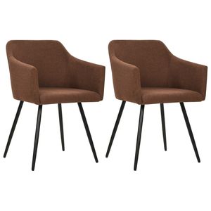Juego de 2 sillas de comedor marrones de tela 100% poliéster con estructura metálica - Product Image 1
