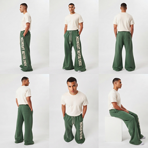 Men's Elastic Waistband <b>Flare</b> Leg <b>Sweatpants</b> Embroidered Letter Print Casual Drawstring Pants Winter Wear 430 GSM Terry Trouser - Product Image 5