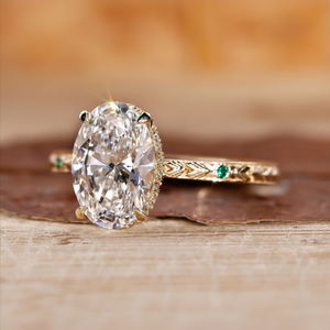 Oval Cut Diamond Engagement <b>Ring</b> Vintage <b>Silver</b> Prong Setting Emerald Accent Bridal <b>Ring</b> for Women - Product Image 2