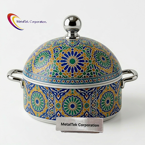 Casserole traditionnelle marocaine en émail imprimé de haute qualité, chauffe-plat, plat de service, marmite pour vaisselle de luxe - Product Image 1