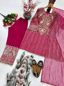 ชุดปาลาซโซดีไซน์ใหม่ สีชมพูและสีเขียว ชุดอินเดียแบบดั้งเดิมสำหรับผู้หญิง ชุดรอมฎอน ซัลวาร์ คามีซ ชุดปากีสถาน คุรตะ - Product Image 3