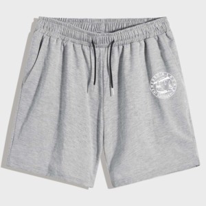 Pantalones Cortos Casuales de Punto Gris 100% Algodón con Cintura Ajustable con Cordón y Logotipo Ecológico Estampado en la Pierna Derecha - Product Image 1