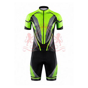 Ensemble maillot et short de cyclisme pour homme, vert et noir, manches courtes, fermeture éclair sur le devant, pour adultes - Product Image 2