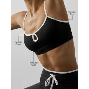 Conjunto Deportivo para Mujer, de Color Sólido, Transpirable, de Secado Rápido, con Cuello Halter, Ribete en Contraste, Cintura Alta, en Spandex/Nylon - Product Image 3