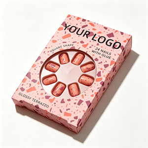 <span class=keywords><strong>Uñas</strong></span> Postizas de Diseño Artístico, Color <span class=keywords><strong>Rosa</strong></span> Mármol, Cortas, Cuadradas, Brillantes, con Detalles en Melocotón, Morado <span class=keywords><strong>y</strong></span> <span class=keywords><strong>Naranja</strong></span> - Product Image 5