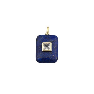 Natural Lapis Lazuli Charm Rounded Rectangle Pendant Gold Plated <b>Square</b> Zircon Bezel <b>Set</b> Jewelry Connector Wholesale - Product Image 4