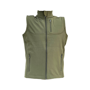 Chaleco Softshell Verde Oliva para Hombre, Cierre Completo, Cuello Mao, 3 Bolsillos con Cremallera, Cortavientos, Chaqueta sin Mangas para Actividades al Aire Libre - Product Image 1