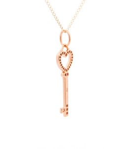 Solid Rose Gold Plated <b>Key</b> Pendant Necklace With Heart Cutout Classic Alloy Chain Unisex Everyday Wear - Product Image 3