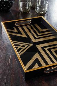 Modern Wooden Serving Trays Gold Rim Floral Design Square Shape Handgrip Dishwasher <b>Freezer</b> Safe Lightweight for Party Use - Product Image 3