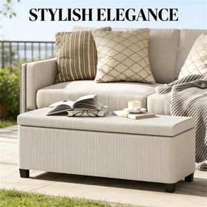 Sgabello da Comodino Beige con Spazio di Archiviazione, Pratici Pouf e Sgabelli - Product Image 4