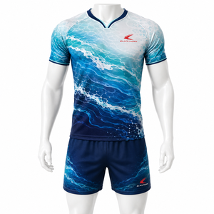 Uniformes Deportivos al por Mayor, Jersey de Rugby Sublimado de Manga Corta para Hombre, Cuello en V, para Todas las Temporadas, Poliéster y Elastano - Product Image 5