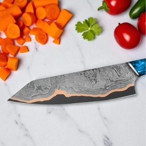 Cuchillo de chef Jexmoo hecho a mano con acero de Damasco, hoja de 7 pulgadas, funda de cuero premium y mango de madera. - Product Image 4