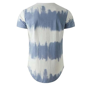 Men's <b>Tie</b>-Dye Short Sleeve T-Shirt Regular Fit O-Neck Knitted Casual Long Length Blue <b>White</b> Patterned - Product Image 2