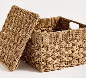 Woven seagrass <b>basket</b> with a <b>square</b> pattern Handmade Storage <b>Basket</b> Wholesale eco-friendly Made in Viet Nam - Product Image 2