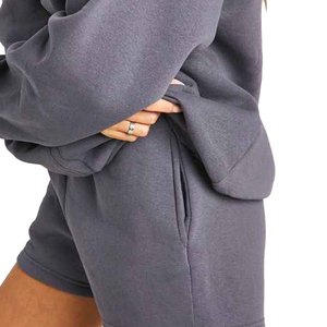 <b>Women's</b> 2 Piece Fleece Sweatshirt <b>Shorts</b> Set Hooded <b>Long</b> Sleeve Solid Color Casual Regular Fit Winter Waterproof Breathable - Product Image 3