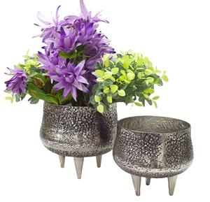 Metal en relieve textura antigua forma de cuenco negro Color antiguo niquelado florero estilo único elegante florero de boda - Product Image 1