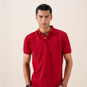 เสื้อโปโลผู้ชายสีแดง ผ้าฝ้าย แขนสั้น ทรงปกติ สวมใส่สบาย สีพื้น ผ้าถัก - Product Image 1