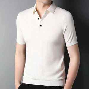 Polo de Punto Fino de Lujo para Hombre 2026, Minimalista, Manga Corta, Corte Entallado, Negro y Azul Pizarra, Ropa Profesional HD - Product Image 5