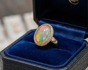 <b>Opal</b> Platinum Gold Plated Oval Gemstone <b>Ring</b> with CZ Halo Luxury Boho Spiritual Statement Wedding Engagement Cut Gift for Women - Product Image 5