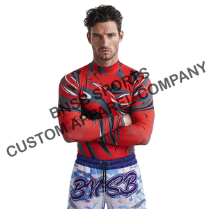 Maillot de compression à manches longues pour homme, imprimé par sublimation, séchage rapide, anti-UV, respirant, en nylon/spandex/polyester - Product Image 1