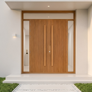 Porte d'entrée en teck massif sur mesure, à lattes verticales, double porte principale pour projets hôteliers et villas, exportée d'Indonésie - Product Image 2