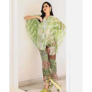 Blusa de chifón transpirable estilo bohemio verde para mujer, talla XS, manga media - Product Image 6