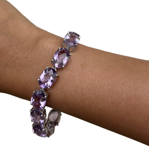 Classic Oval Cut <b>Amethyst</b> Tennis <b>Bracelet</b> Exclusive 925 Pure Sterling Silver Rhodium Fine Chain Link February Weddings - Product Image 1
