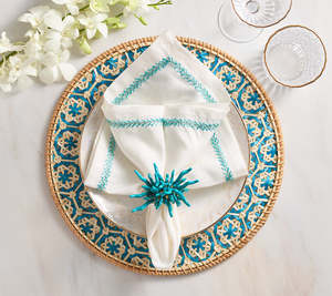 Sets de table en bambou durables, faits à la main, tissés, ronds, motif bleu, décoration de table, vente en gros, en vrac, B2B, directement de l'usine - Product Image 5
