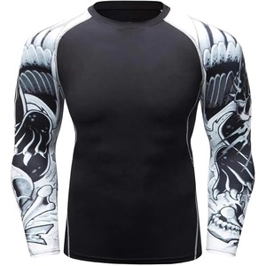 Camiseta Deportiva de Manga Larga para Hombre, Negra con Estampado de Calavera, Sublimación, Secado Rápido - Product Image 1