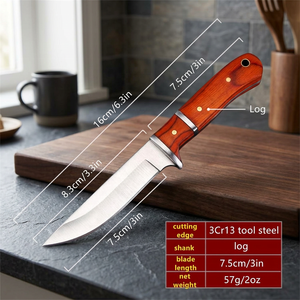 Couteau à steak artisanal en acier inoxydable, 3 pièces, avec manche en bois Pukka et étui en cuir fin, couteau de camping, couteau d'extérieur - Product Image 2