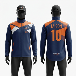 Mens Field Hockey Training Jacket Premium 280 GSM Polyester Navy Orange White Panel Design Full <b>Zip</b> Custom Logo Sportswear - Product Image 1
