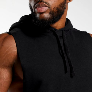 Débardeur à capuche sans manches pour homme en coton, séchage rapide, respirant, pour fitness, avec logo personnalisé, vêtements de sport de performance pour la gym - Product Image 1